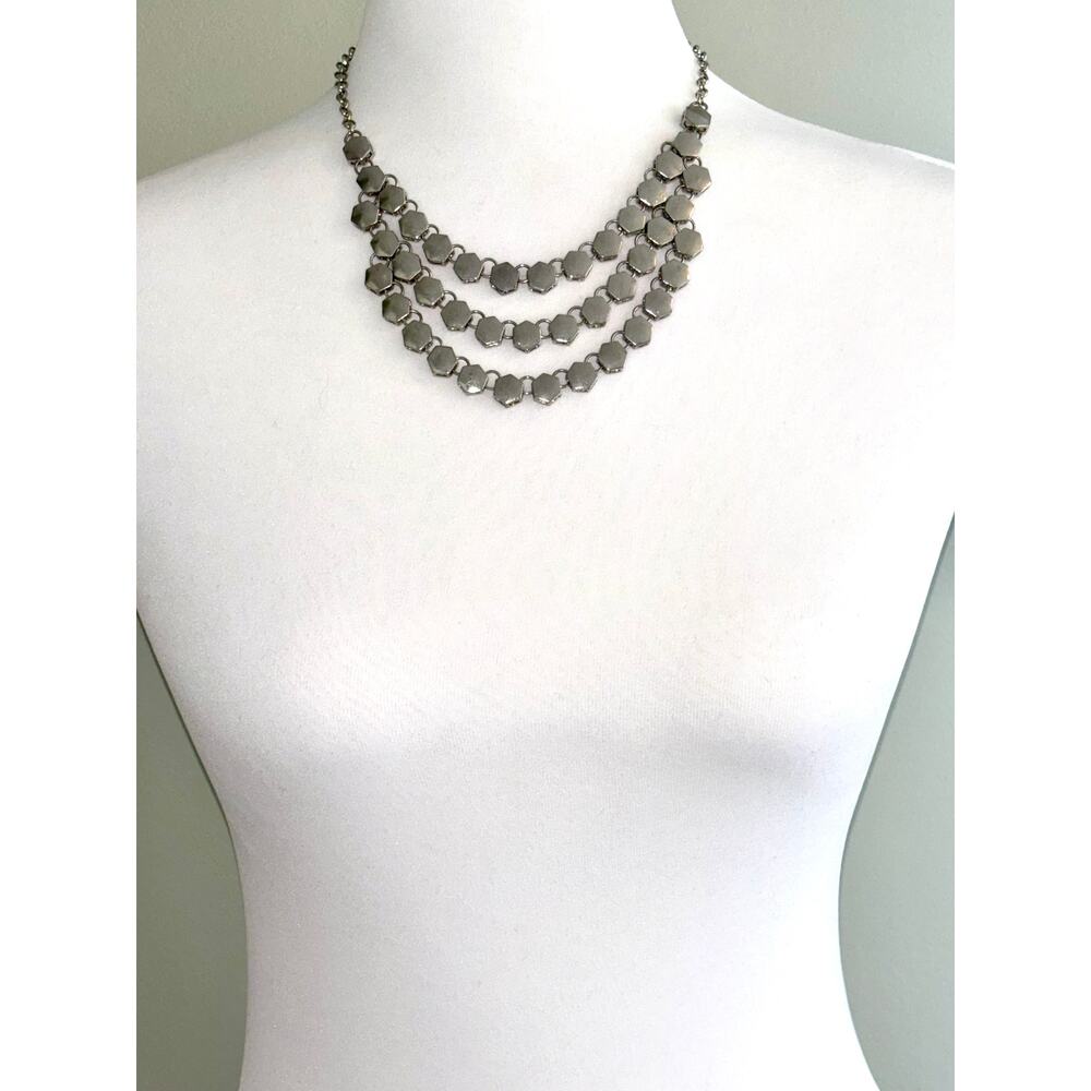 Charming Charlie Silver Tone Hexagon Multistrand Bib Necklace - Picture 4 of 4